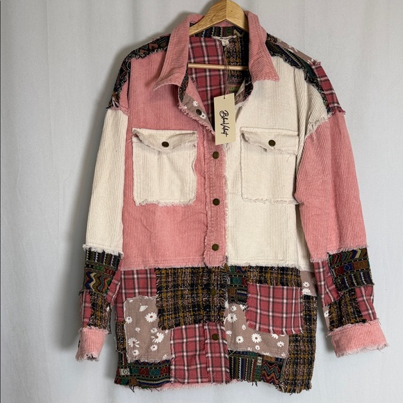 NWT Blue Velvet Women's Pink and White Patchwork Shacket Size M Boho Pockets - Picture 2 of 14